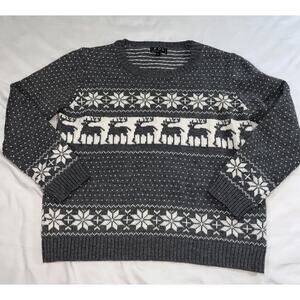 POL Sweater Women’s Size XL Gray Fair Isle Reindeer Snowflake Holiday Christmas